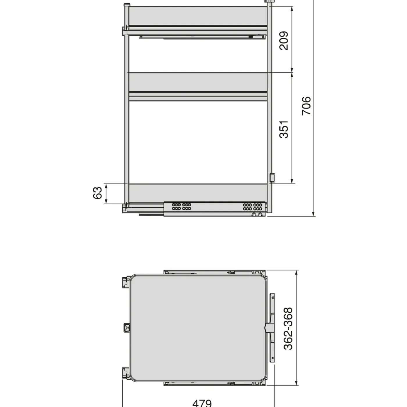 Emuca Harmony Uitschuifbaar Karretje Met Softclose, Module Breedte 400mm Hoogte 800mm, Staal