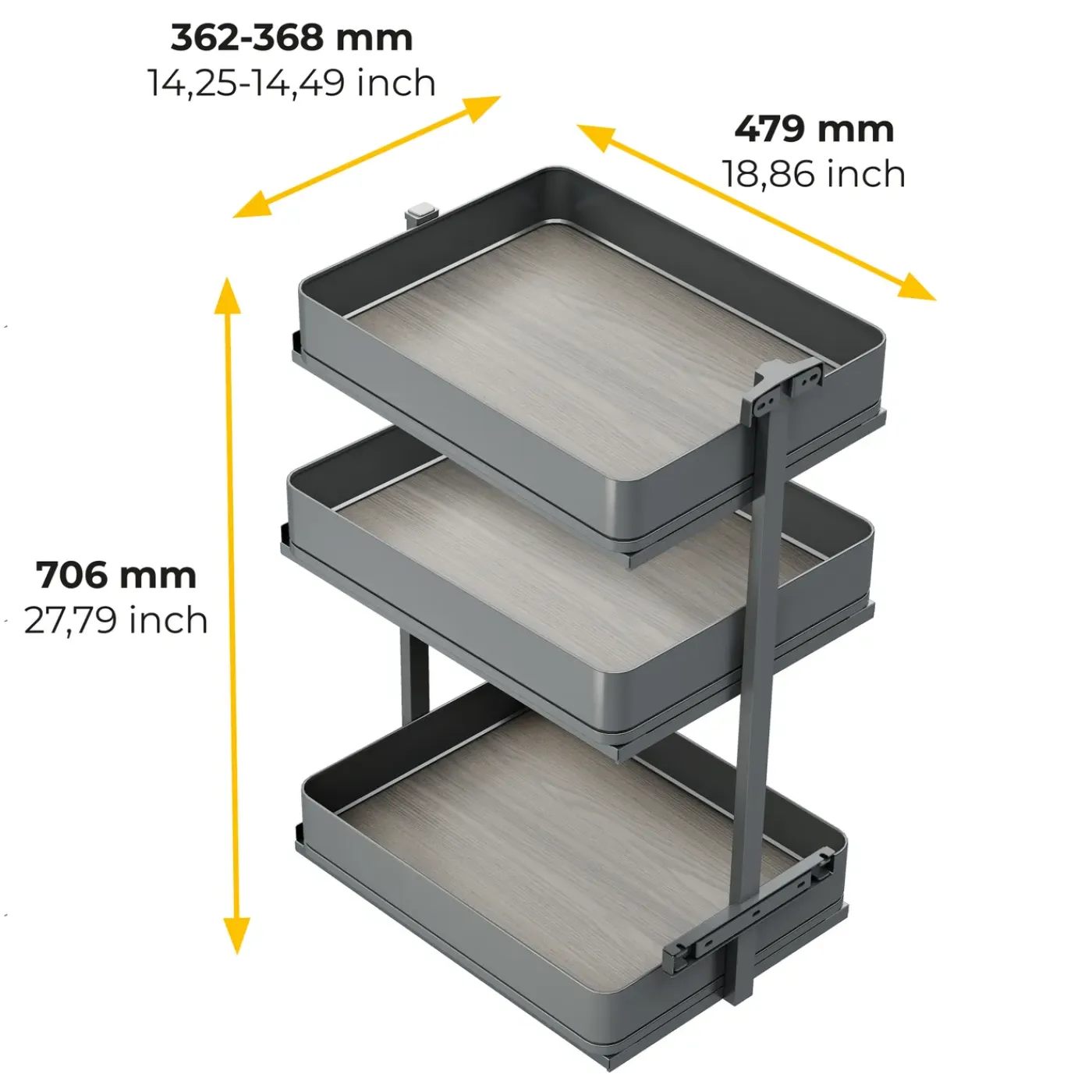 Emuca Harmony Uitschuifbaar Karretje Met Softclose, Module Breedte 400mm Hoogte 800mm, Staal