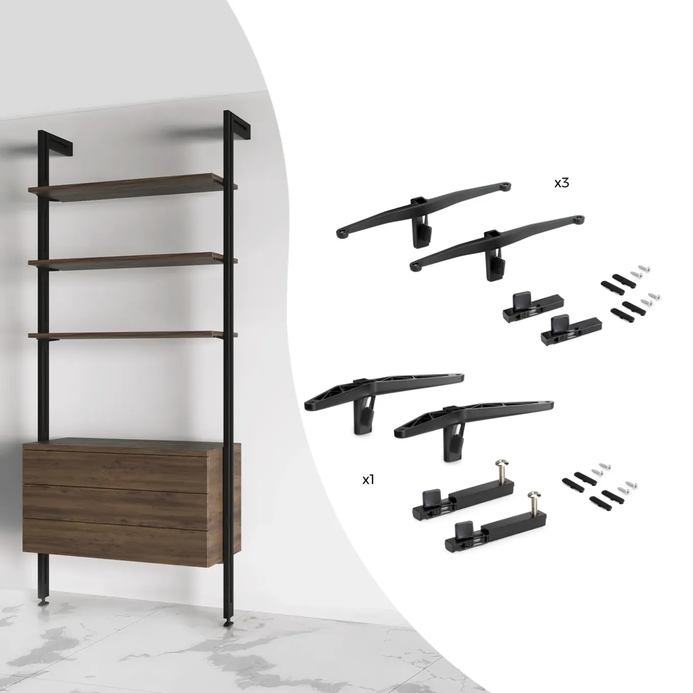 Emuca Kit Van Beugelset Voor 3 Houten Planken En 1 Module Voor Zero Structuur, Zamak