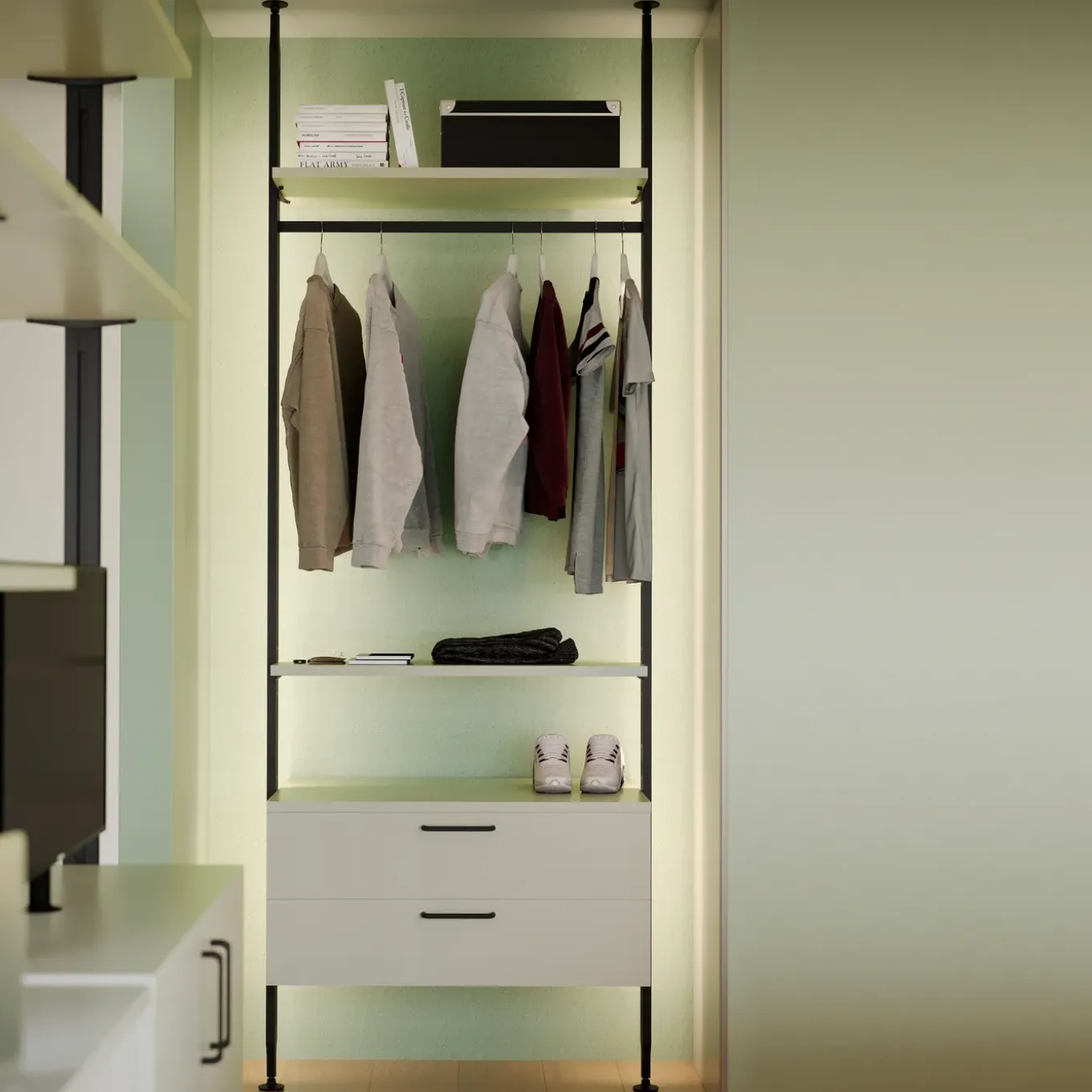 Emuca Kit Van Beugelset Voor 4 Houten Planken En 1 Hangroede Van 1m Lang Zero, Aluminium En Zamak