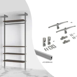 Emuca Kit Van Beugelset Voor 4 Houten Planken En 1 Hangstang Van 1m Lang Zero, Aluminium En Zamak