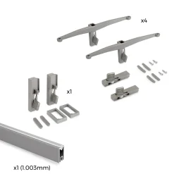 Emuca Kit Van Beugelset Voor 4 Houten Planken En 1 Hangstang Van 1m Lang Zero, Aluminium En Zamak
