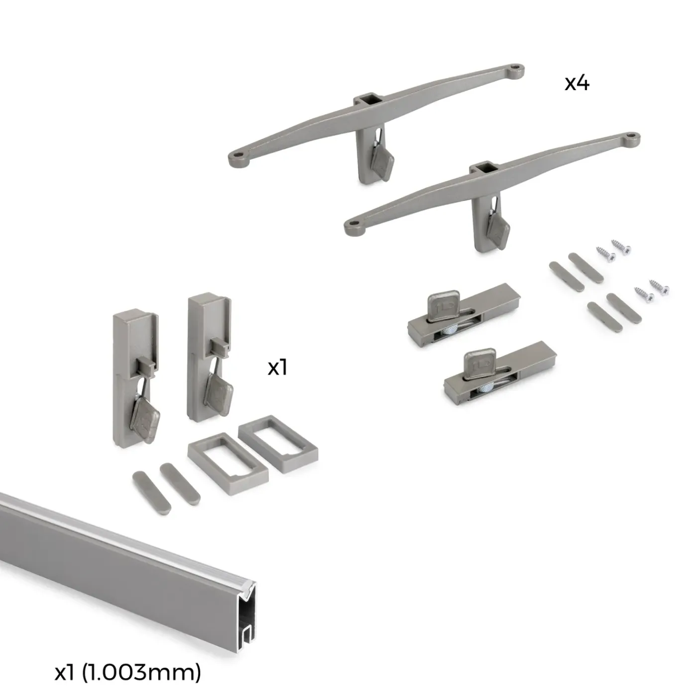 Emuca Kit Van Beugelset Voor 4 Houten Planken En 1 Hangstang Van 1m Lang Zero, Aluminium En Zamak