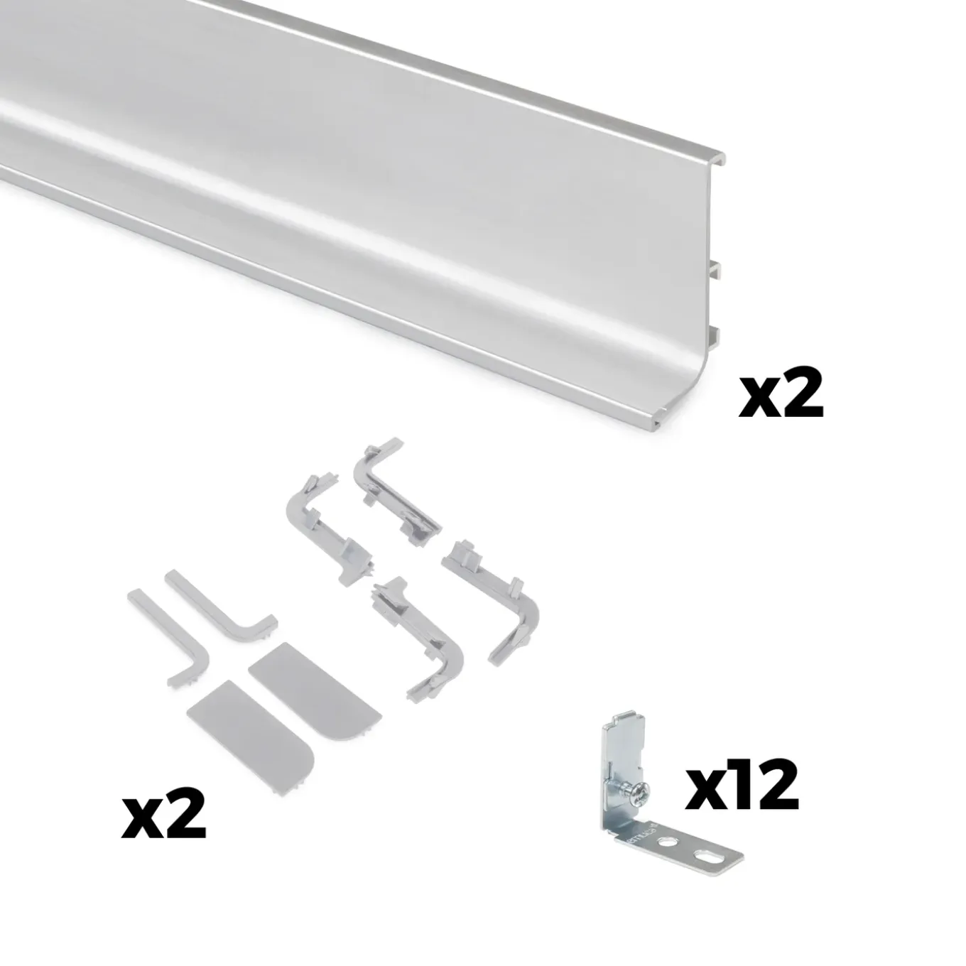 Emuca Kit Van 2 Gola Bovenprofielen Voor Keukenmeubelen, Lengte 2,35mm, Met Beslag, Aluminium