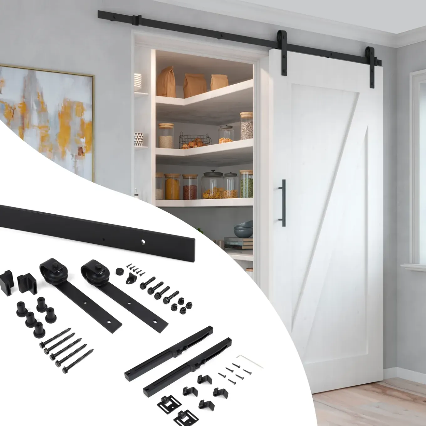 Emuca Kit Van Hardware Kit Voor Een Barn Houten Hangschuifdeur, Met Zachte Sluiting