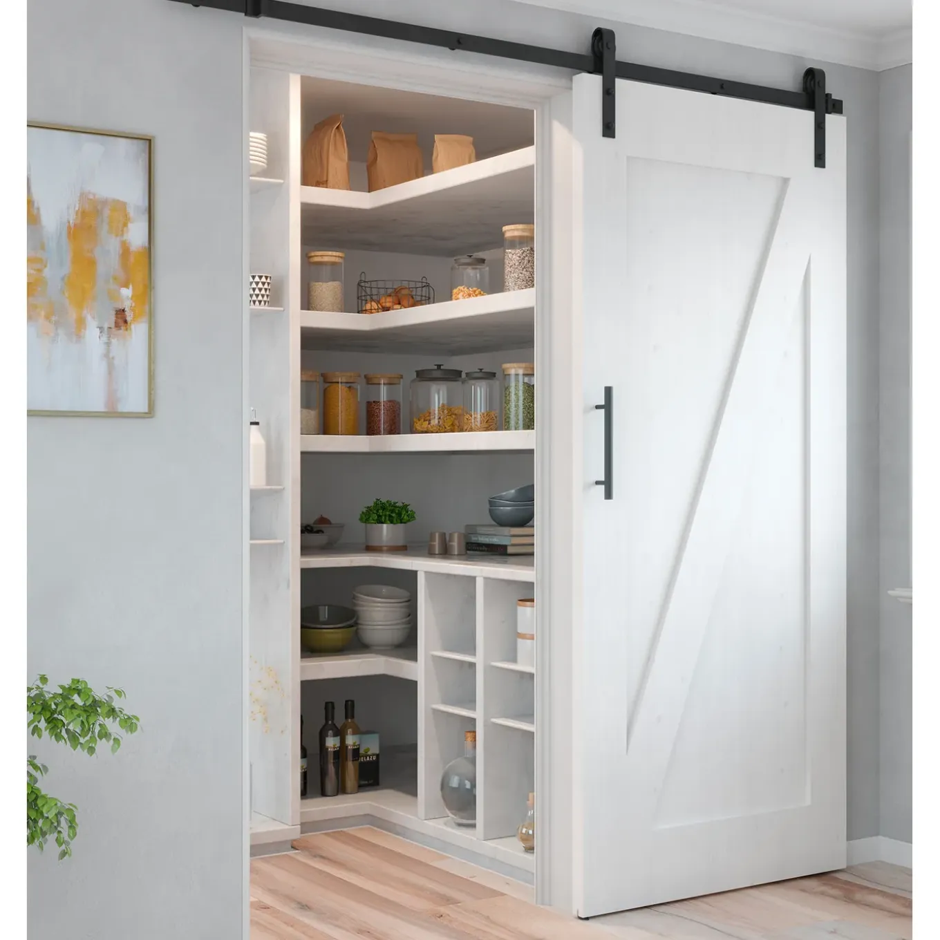 Emuca Kit Van Hardware Kit Voor Een Barn Houten Hangschuifdeur, Met Zachte Sluiting