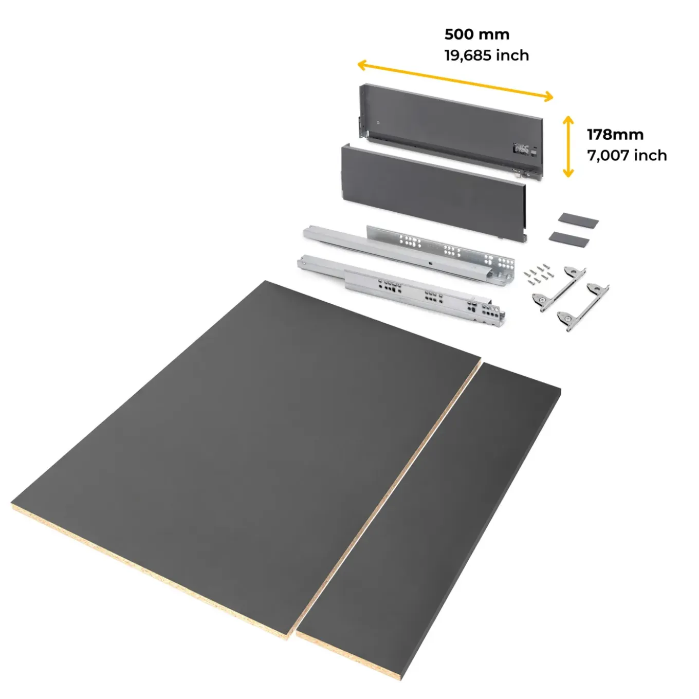 Emuca Kit Van Vertex Keuken- Of Badkamerlade Kit, Hoogte 178mm, Met Legplanken, Module 900mm