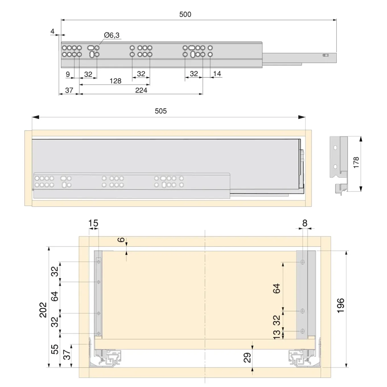 Emuca Kit Van Vertex Keuken- Of Badkamerlade Kit, Hoogte 178mm, Met Legplanken, Module 900mm