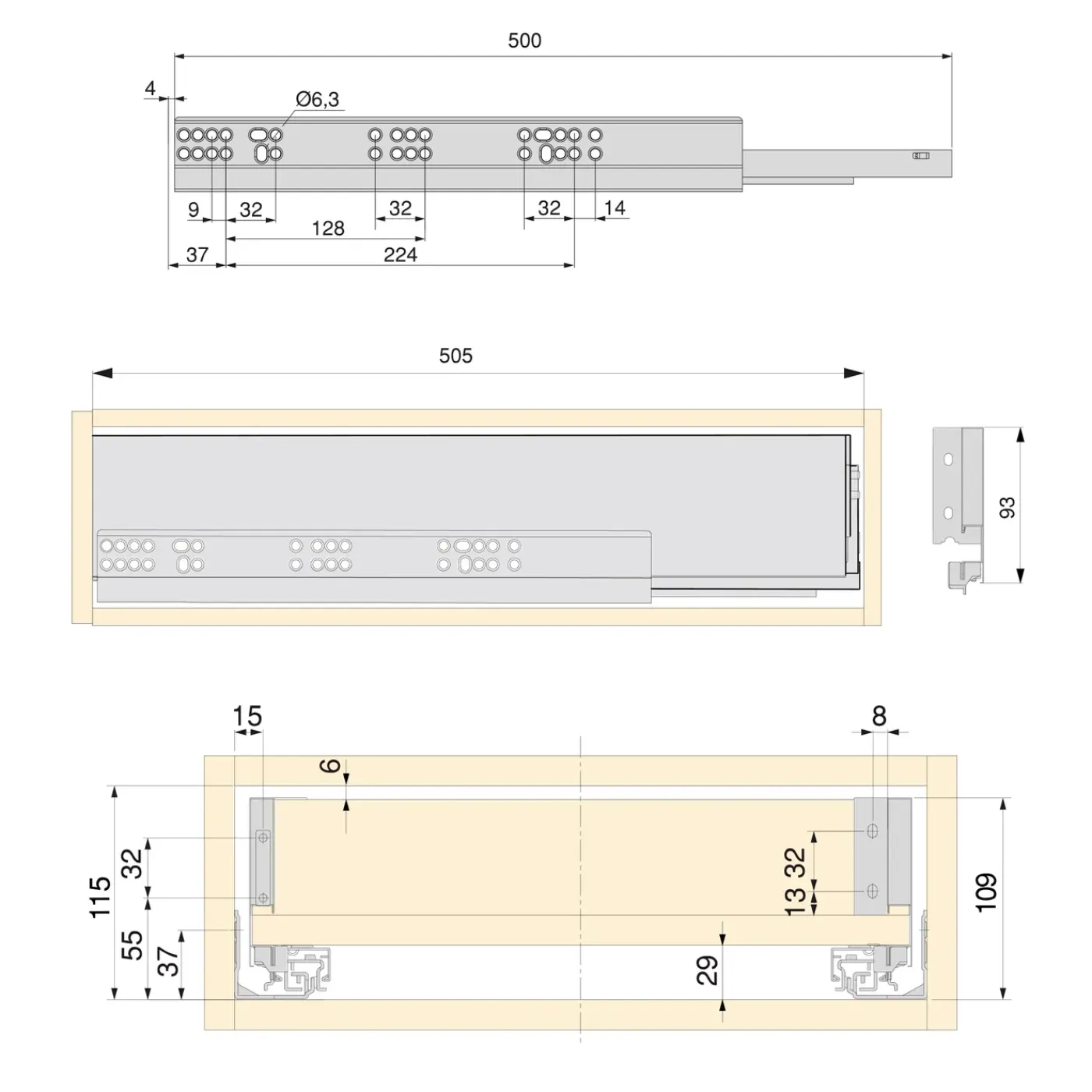 Emuca Kit Van Vertex Keuken- Of Badkamerlade Kit, 93mm Hoog, Met Legplanken, Module 900mm