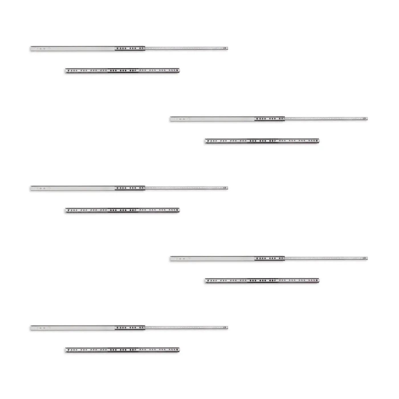 Emuca Lot Van 5 Sets Ladegeleiders, Kogelgelagerd, Hoogte 17mm, Diepte 374mm, Uitschuifbaar Verzinkt