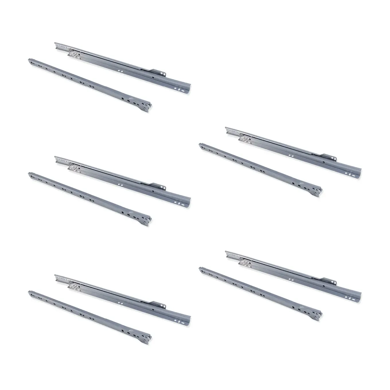Emuca Lot Van 5 Sets T30 Ladegeleiders, Valslot, Lengte 350mm, Uitschuifbaar, Staal, Grijs Metallic