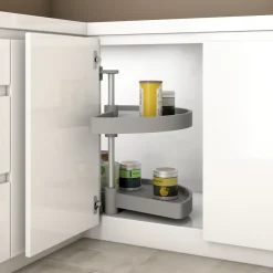 Emuca Set Shelvo 1/2 Luna Draaiplankenset, Voor 800mm Module, Plastic En Aluminium, Grijs