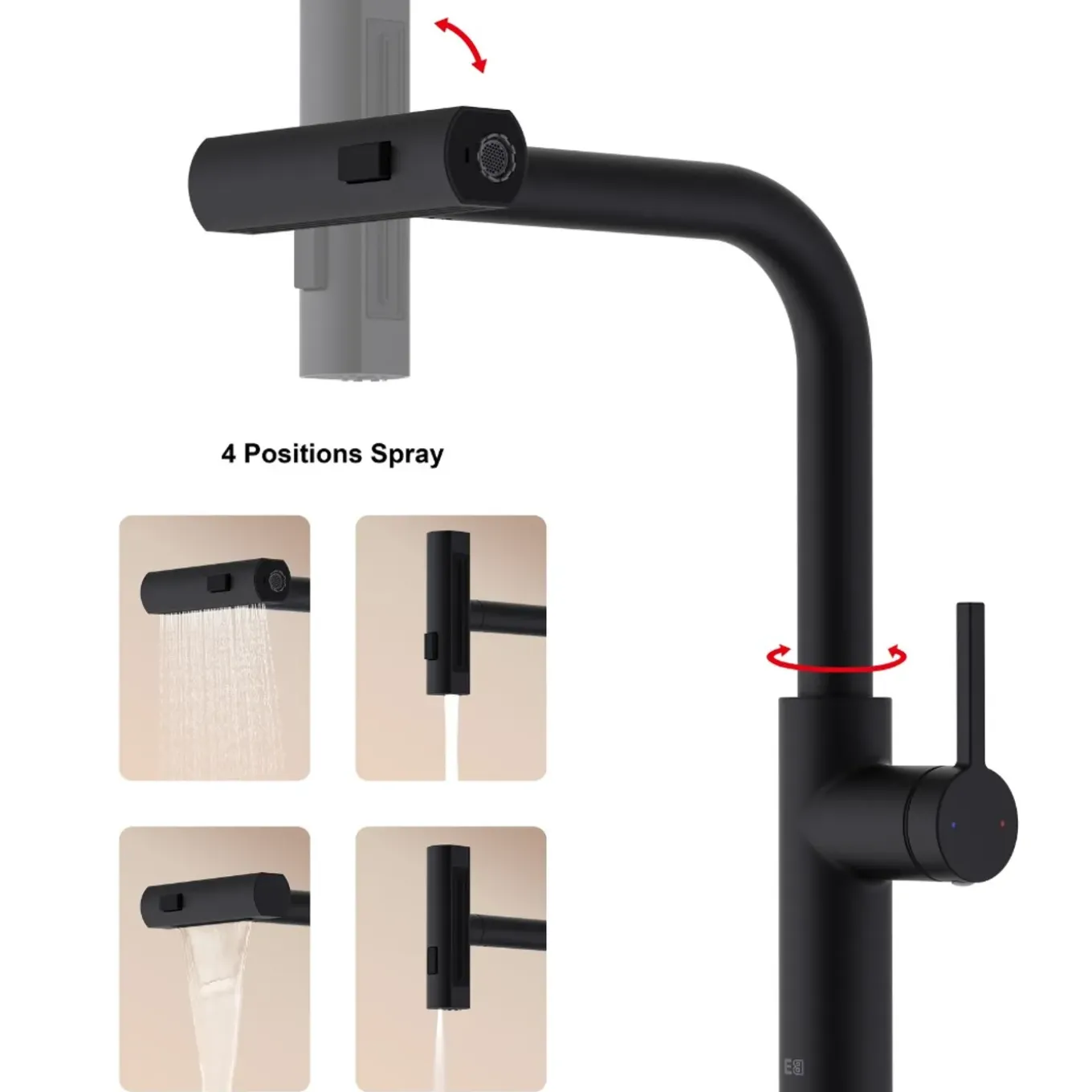 Essebagno Esserain wastafelmengkraan met uittrekbare handdouche in mat zwart
