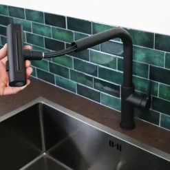 Essebagno Esserain wastafelmengkraan met uittrekbare handdouche in mat zwart