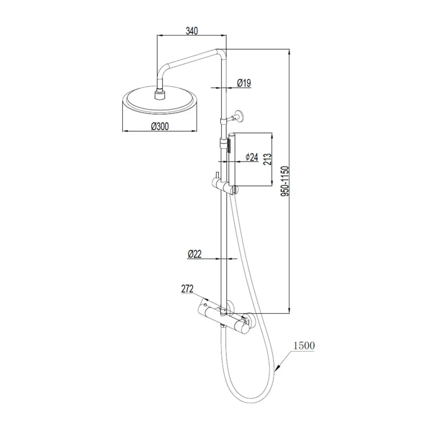 EsseBagno Regendouche Delice - Met Thermostatische Kraan - Chroom - Mat - Rond - Met Handdouche - 15cm hartafstand - 3-straals - Waterbesparend