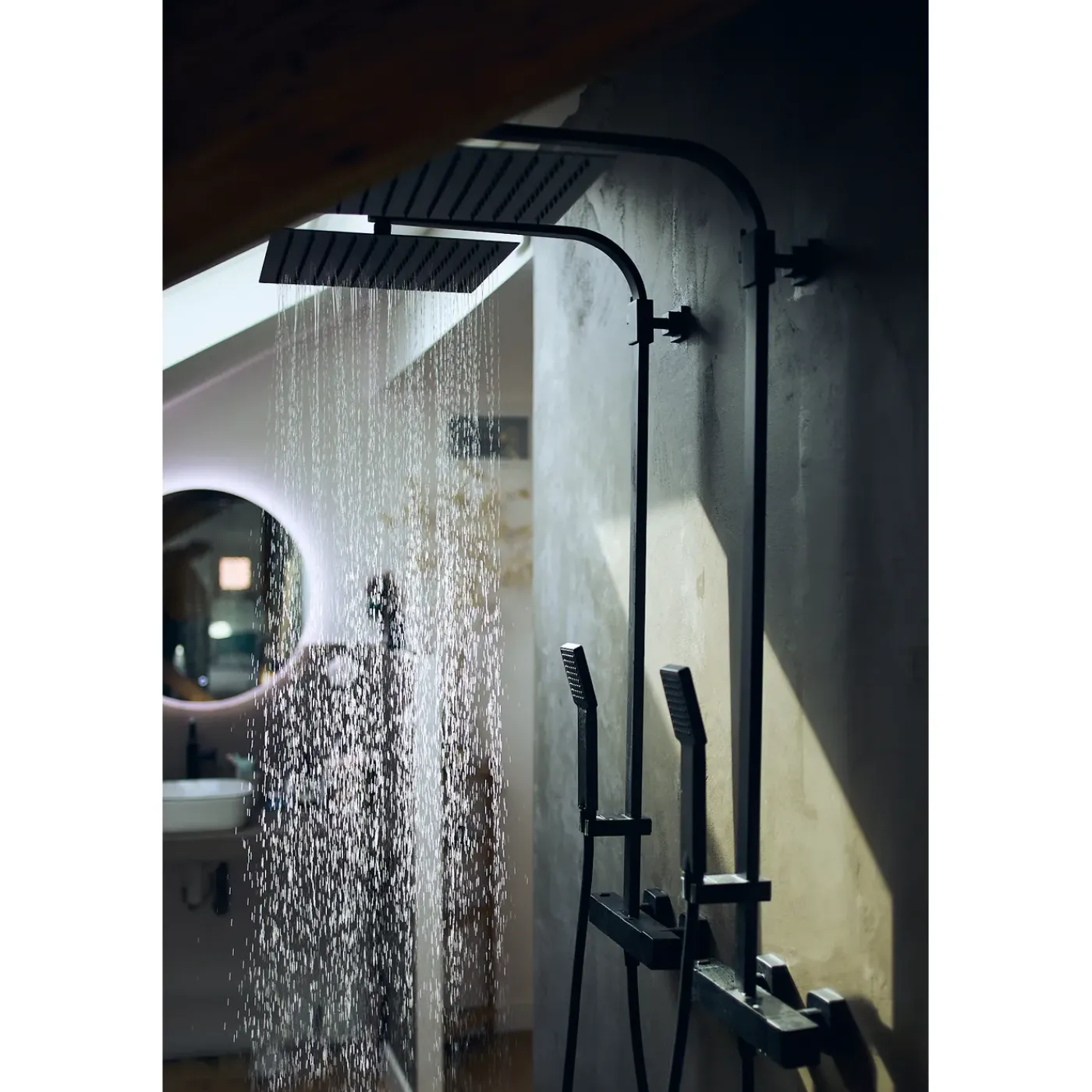 EsseBagno Regendouche Quartos - Met Thermostatische Kraan - Zwart - Mat - Vierkant - Met Handdouche - 15cm hartafstand - 1-straals