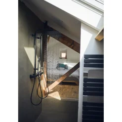 EsseBagno Regendouche Quartos - Met Thermostatische Kraan - Zwart - Mat - Vierkant - Met Handdouche - 15cm hartafstand - 1-straals