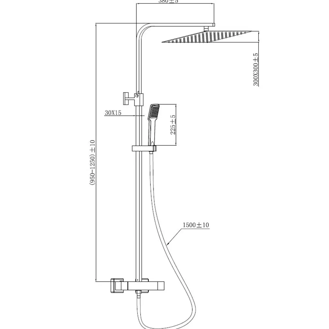 EsseBagno Regendouche Quartos - Met Thermostatische Kraan - Zwart - Mat - Vierkant - Met Handdouche - 15cm hartafstand - 1-straals