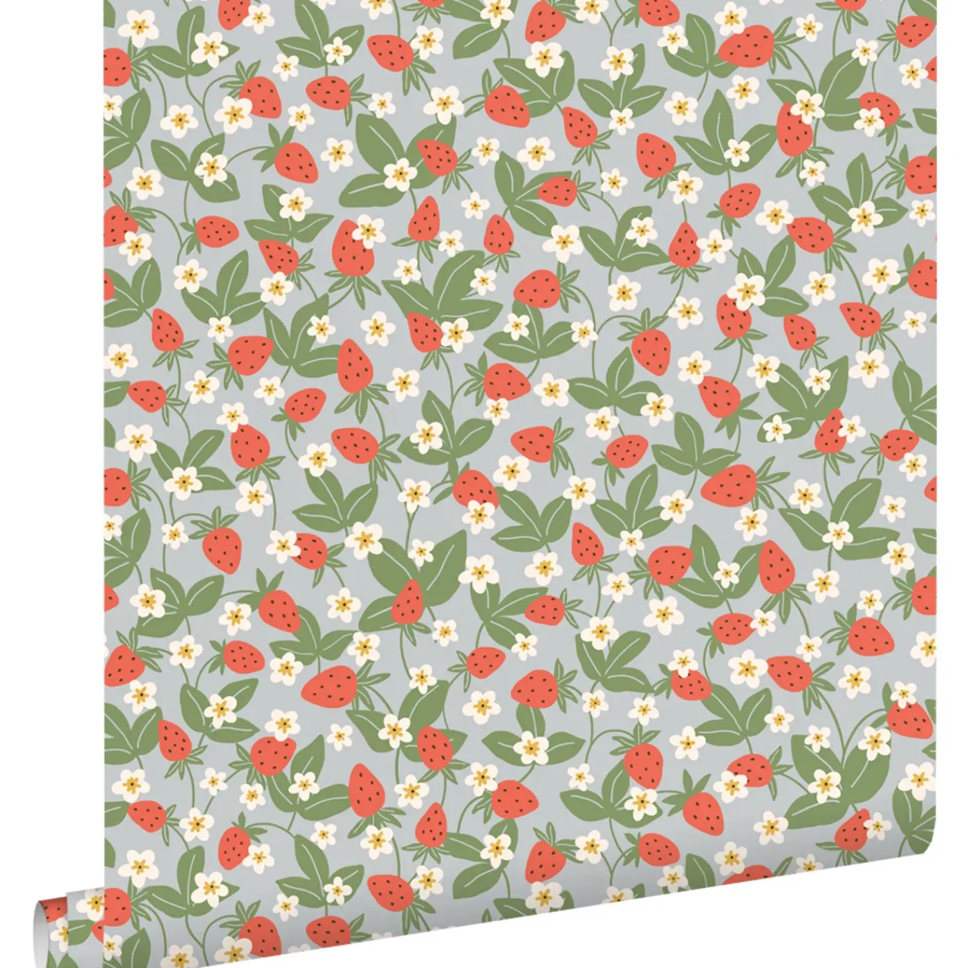 ESTAhome Behang Aardbeien Blauw, Groen En Rood - 50 X 900 Cm - 132173