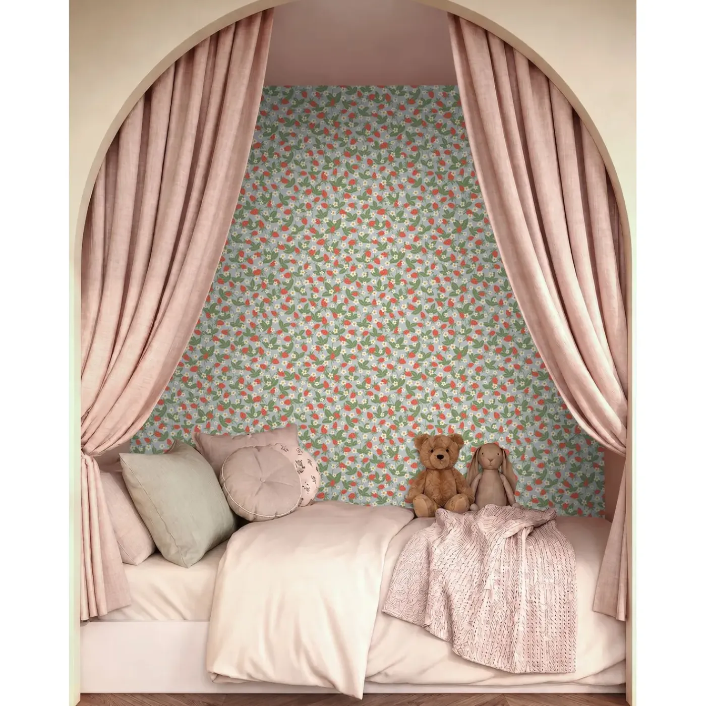 ESTAhome Behang Aardbeien Blauw, Groen En Rood - 50 X 900 Cm - 132173