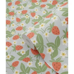 ESTAhome Behang Aardbeien Blauw, Groen En Rood - 50 X 900 Cm - 132173