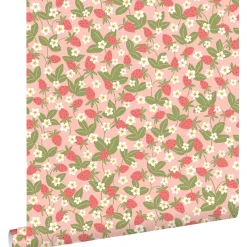 Estahome Behang Aardbeien Groen En Roze - 50 X 900 Cm - 132172