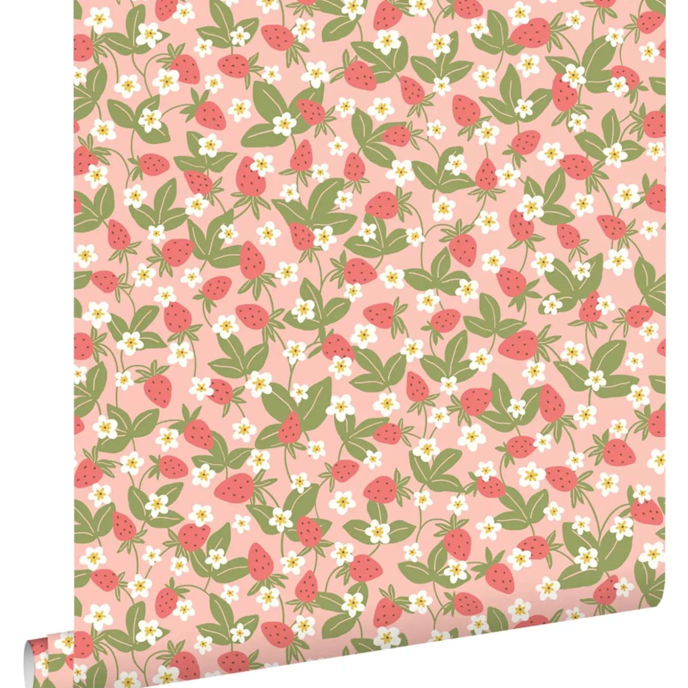 Estahome Behang Aardbeien Groen En Roze - 50 X 900 Cm - 132172