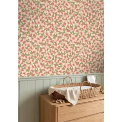Estahome Behang Aardbeien Groen En Roze - 50 X 900 Cm - 132172