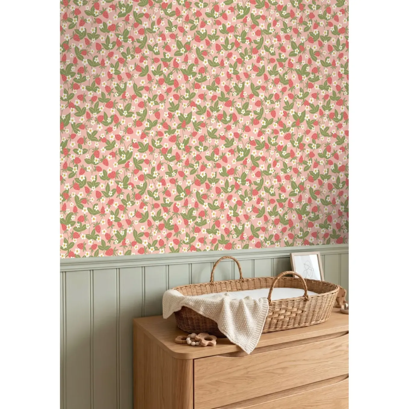 Estahome Behang Aardbeien Groen En Roze - 50 X 900 Cm - 132172