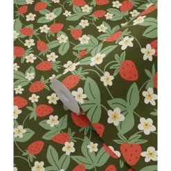 ESTAhome Behang Aardbeien Groen En Rood - 50 X 900 Cm - 132168