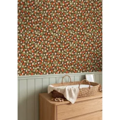 ESTAhome Behang Aardbeien Vergrijsd Olijfgroen En Rood - 50 X 900 Cm - 132169