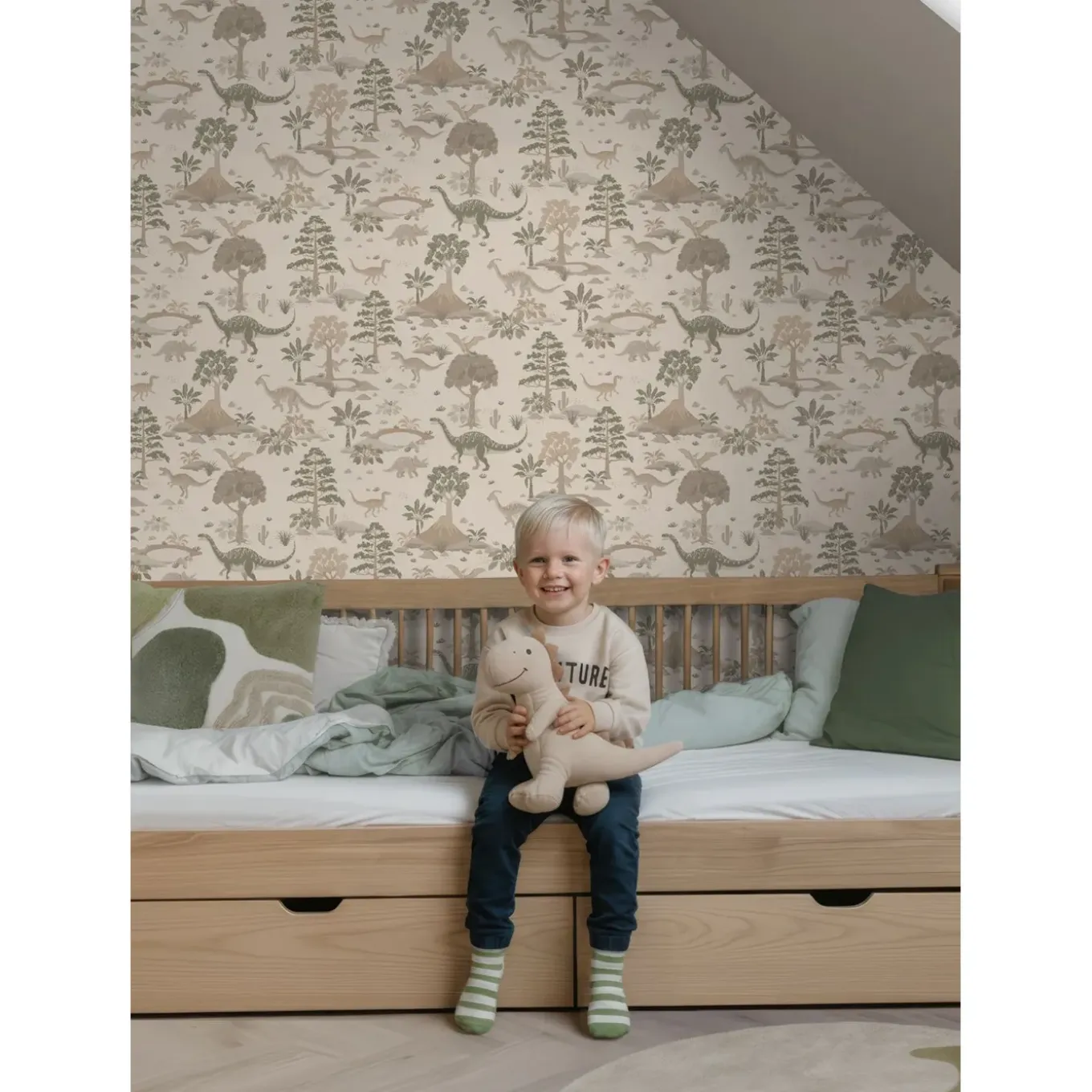 Estahome Behang Dinosaurussen Lichtbeige - 50 X 900 Cm - 132175