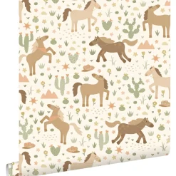 Estahome Behang Paarden Beige, Bruin En Groen - 50 X 900 Cm - 132192