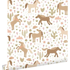 Estahome Behang Paarden Bruin, Groen En Roze - 50 X 900 Cm - 132193