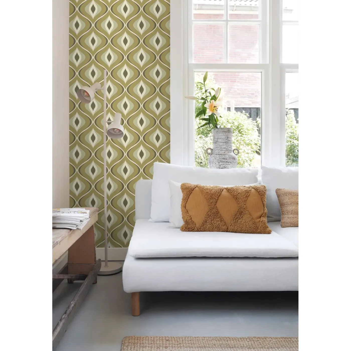 ESTAhome Behang Retro Ornamenten Vergrijsd Groen - 53 Cm X 10.05 M - 130987