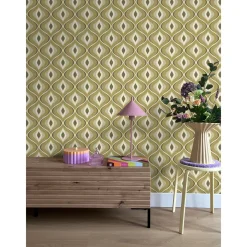 ESTAhome Behang Retro Ornamenten Vergrijsd Groen - 53 Cm X 10.05 M - 130987