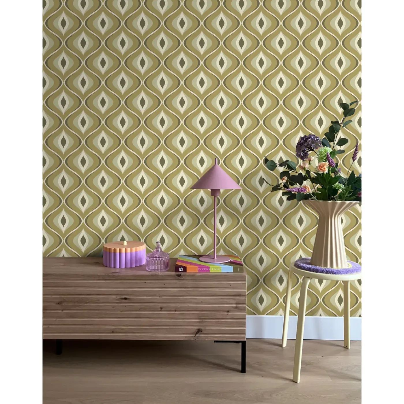 ESTAhome Behang Retro Ornamenten Vergrijsd Groen - 53 Cm X 10.05 M - 130987