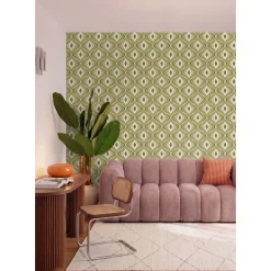 ESTAhome Behang Retro Ornamenten Vergrijsd Groen - 53 Cm X 10.05 M - 130987
