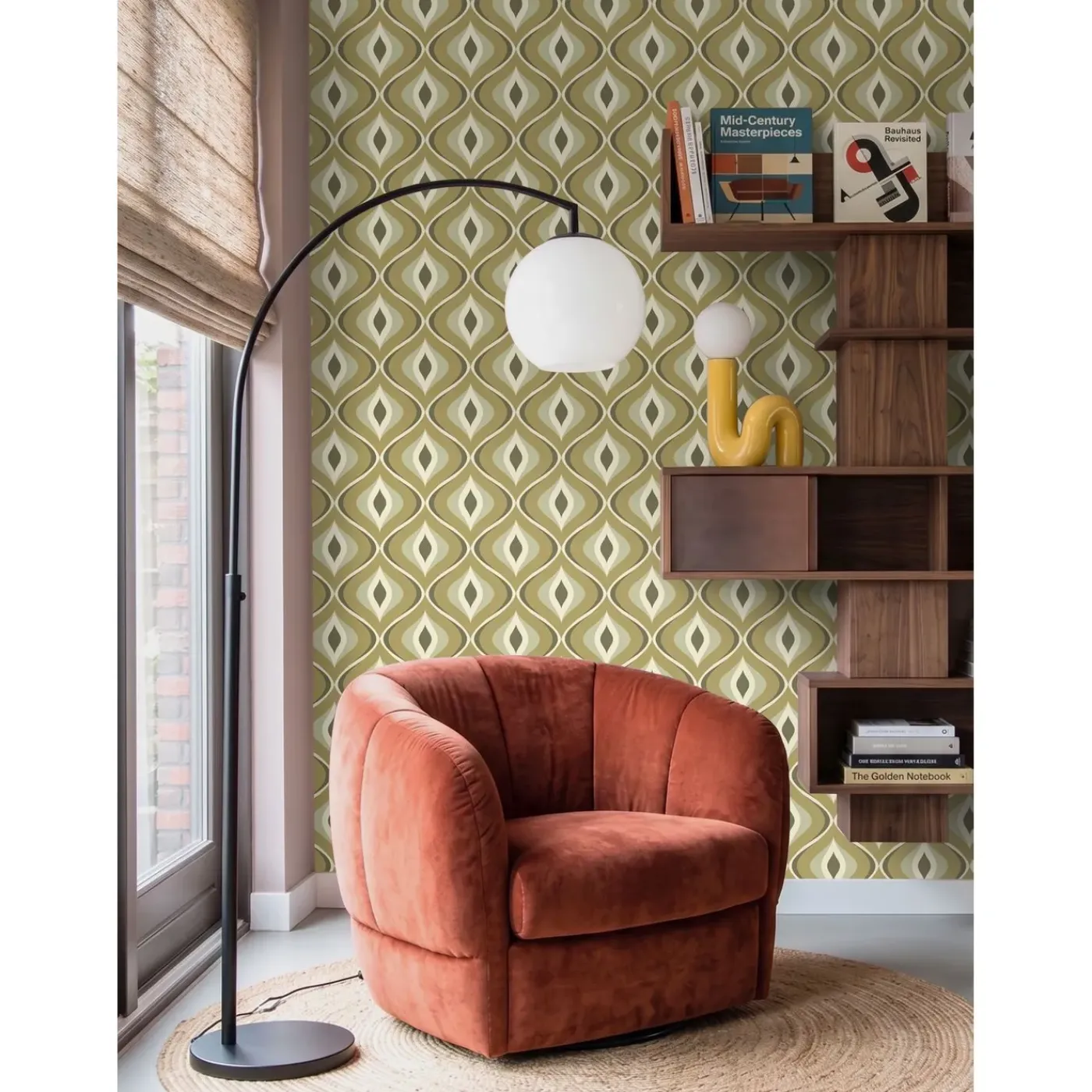 ESTAhome Behang Retro Ornamenten Vergrijsd Groen - 53 Cm X 10.05 M - 130987