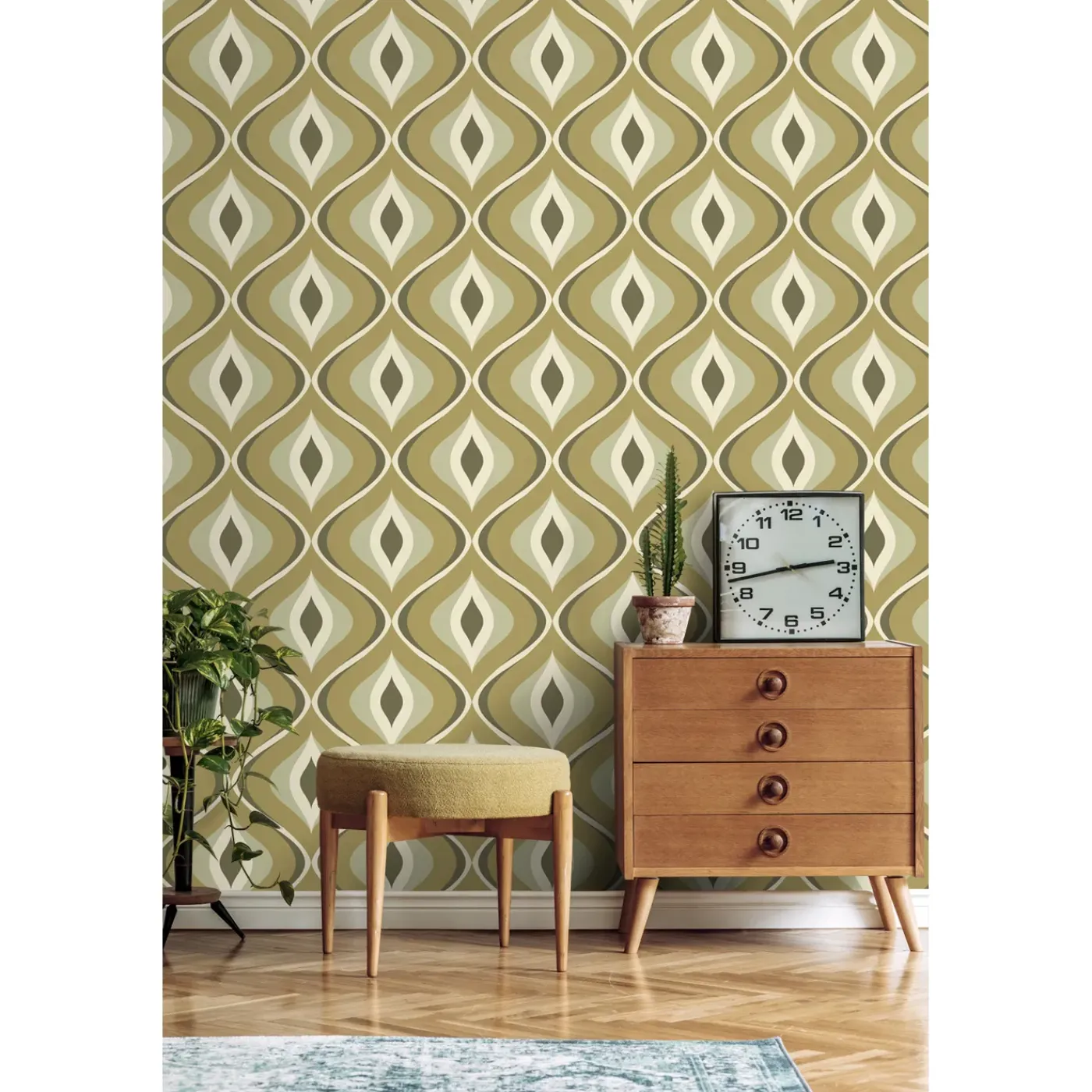 ESTAhome Behang Retro Ornamenten Vergrijsd Groen - 53 Cm X 10.05 M - 130987