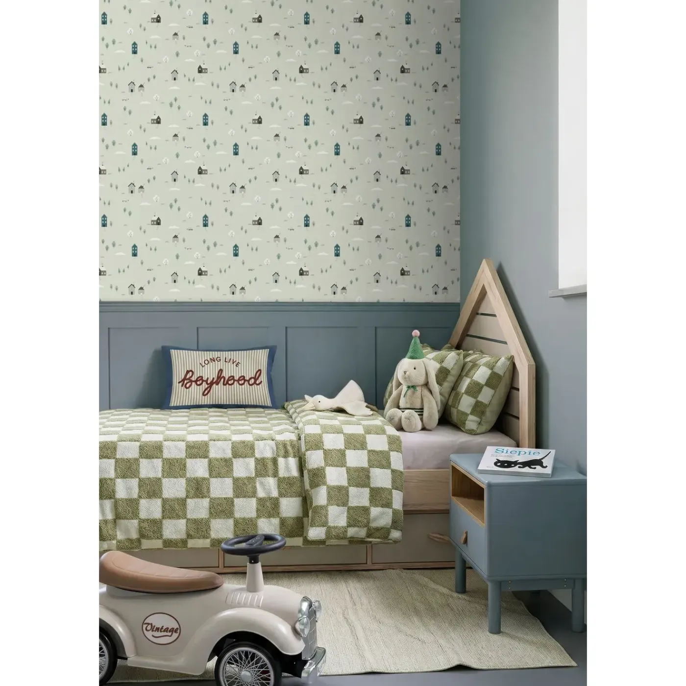 ESTAhome Behang Schattige Huisjes Groen En Blauw - 50 X 900 Cm - 132309