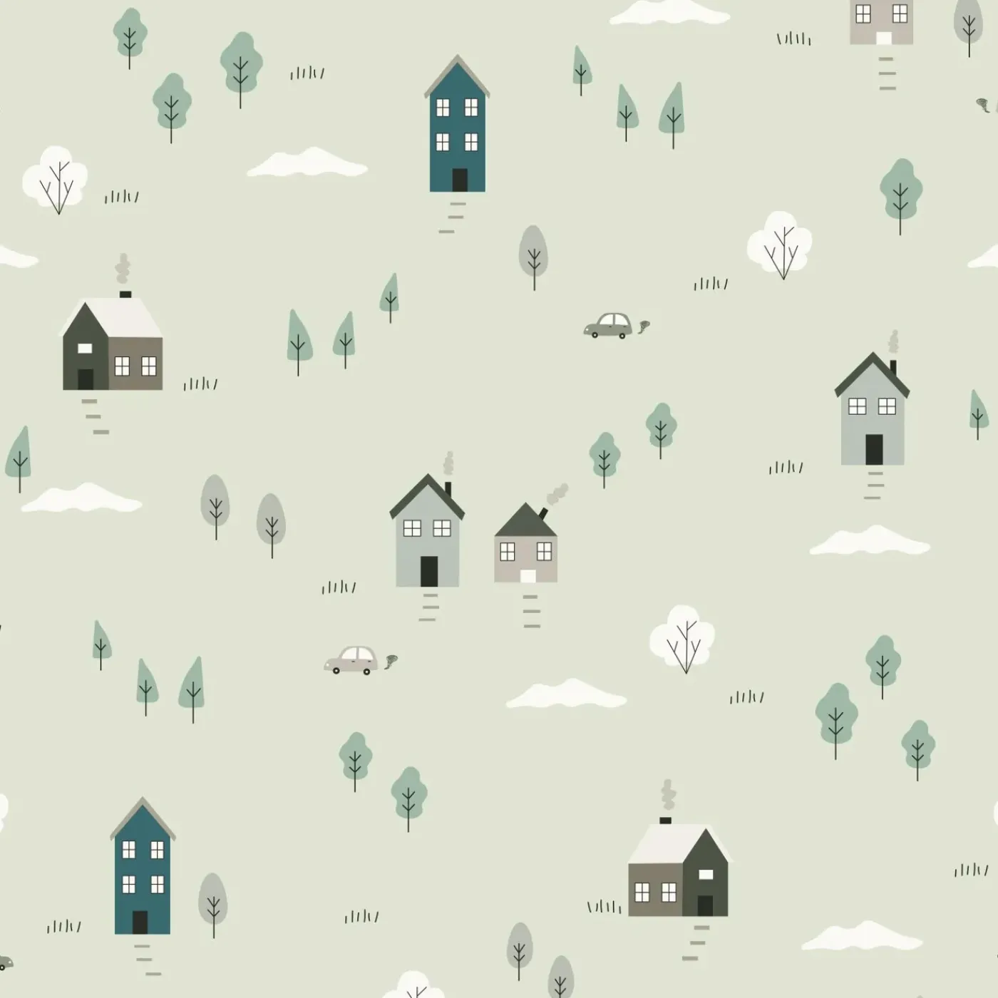 ESTAhome Behang Schattige Huisjes Groen En Blauw - 50 X 900 Cm - 132309