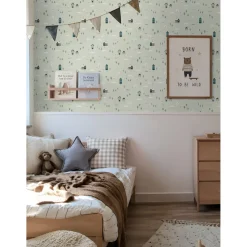 ESTAhome Behang Schattige Huisjes Groen En Blauw - 50 X 900 Cm - 132309