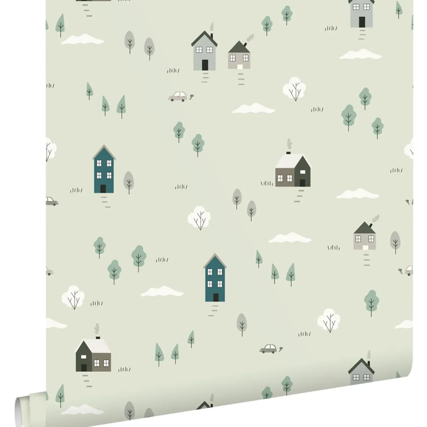 ESTAhome Behang Schattige Huisjes Groen En Blauw - 50 X 900 Cm - 132309