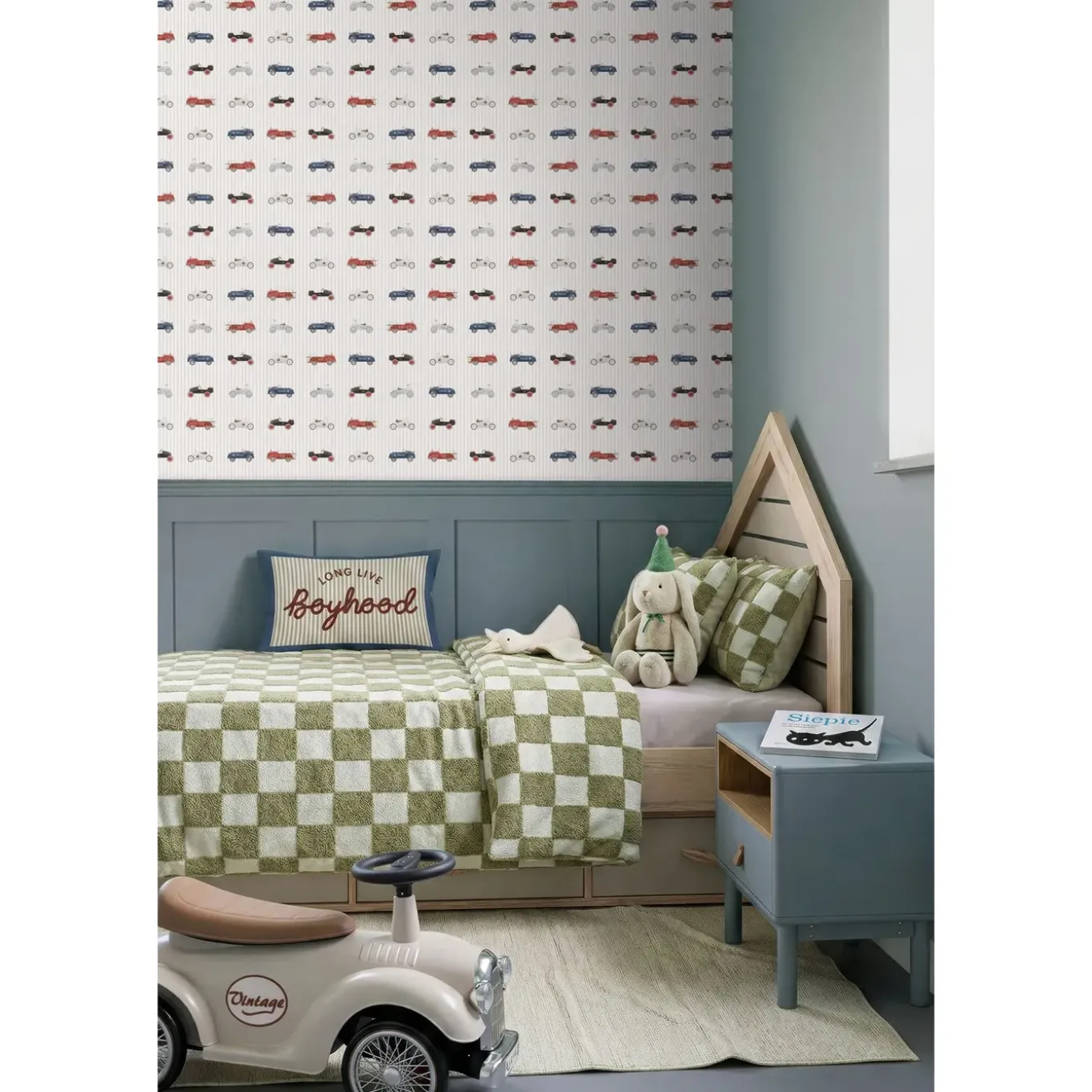 Estahome Behang Vintage Auto's Beige, Blauw En Rood - 50 X 900 Cm - 132297