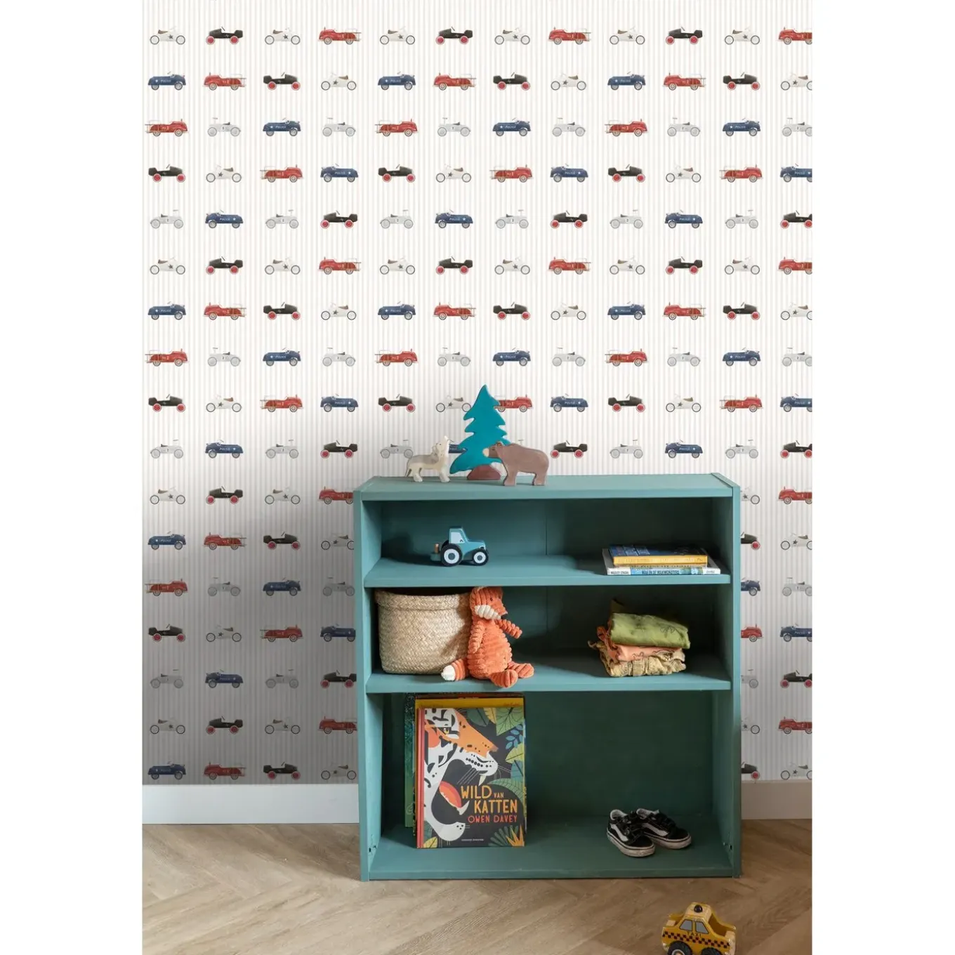 Estahome Behang Vintage Auto's Beige, Blauw En Rood - 50 X 900 Cm - 132297