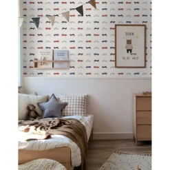 Estahome Behang Vintage Auto's Beige, Blauw En Rood - 50 X 900 Cm - 132297