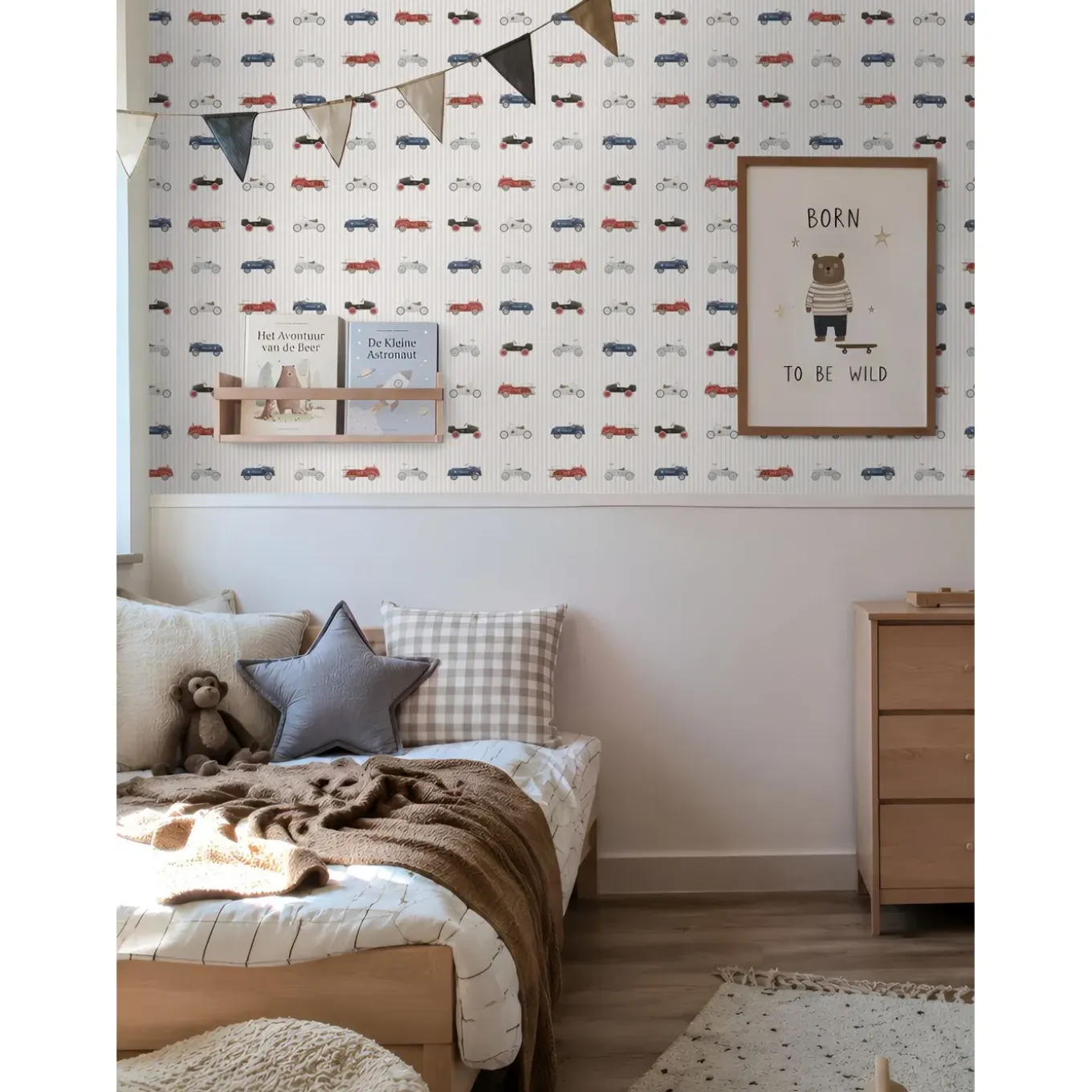 Estahome Behang Vintage Auto's Beige, Blauw En Rood - 50 X 900 Cm - 132297