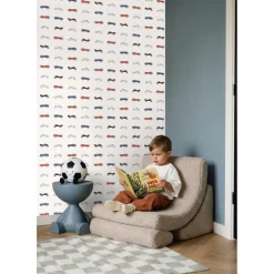 Estahome Behang Vintage Auto's Beige, Blauw En Rood - 50 X 900 Cm - 132297