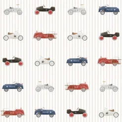 Estahome Behang Vintage Auto's Beige, Blauw En Rood - 50 X 900 Cm - 132297